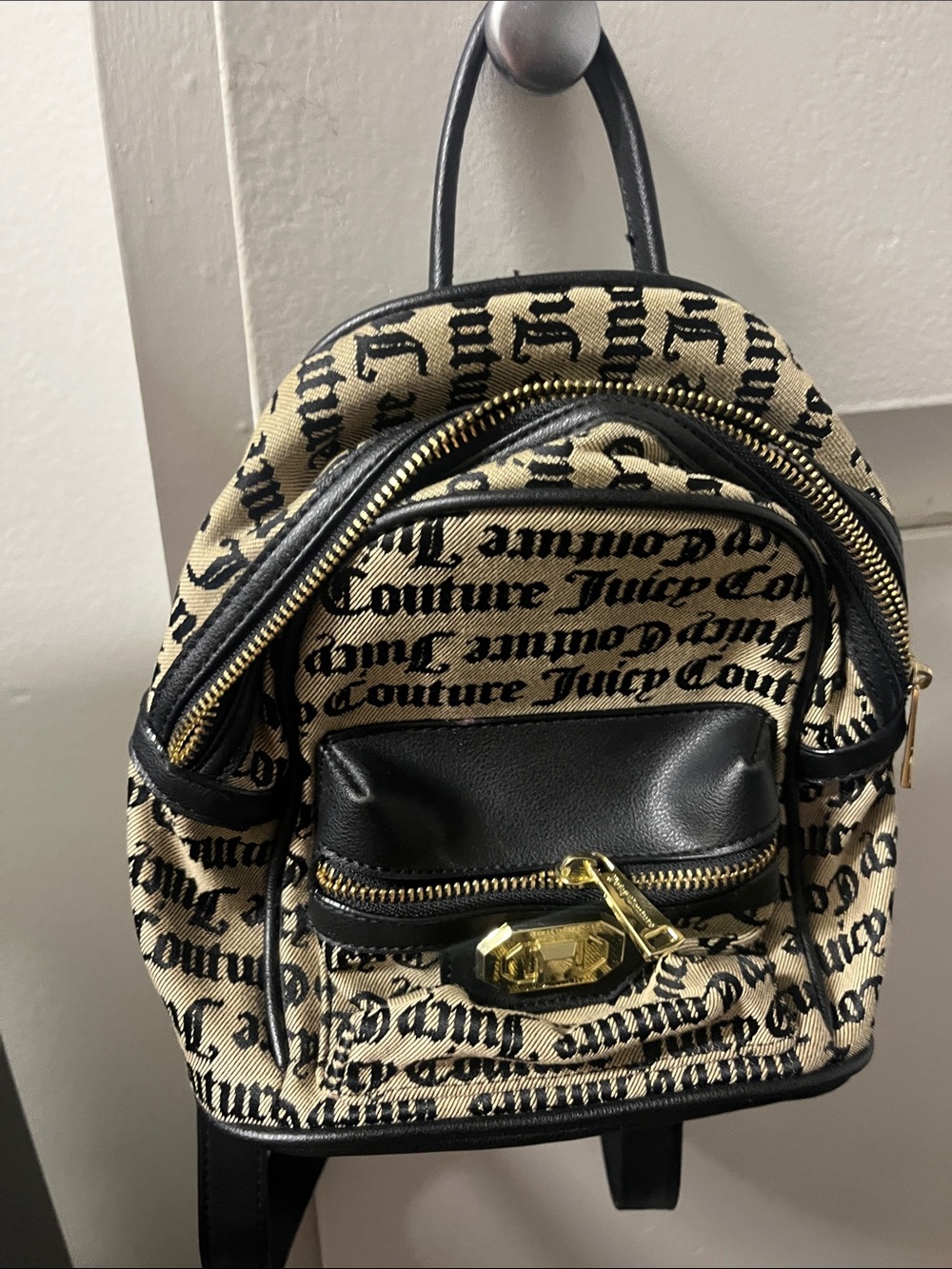 Juicy Couture Black & Cream Logo Mini Backpack with Gold Hardware